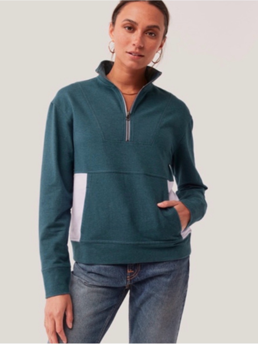 Pact Perfectly Lightweight Quarter Zip Teal with Lilac Purple Colorblock XL
